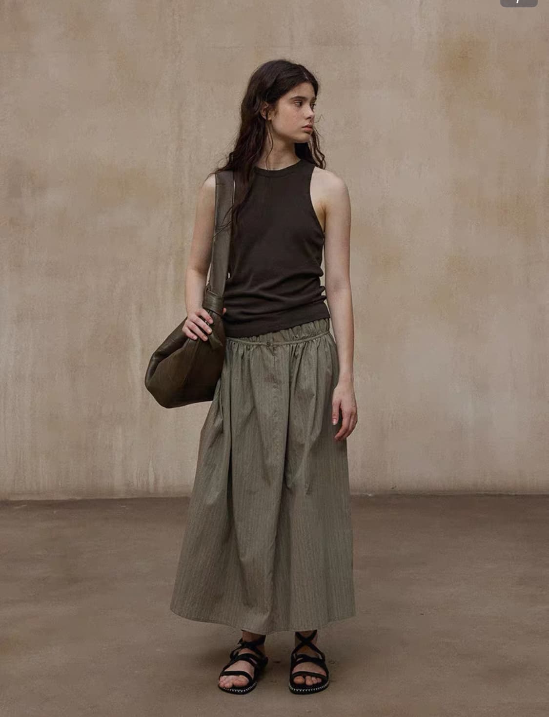 Hello September 코튼 스트라이프 스커트 M 브라운 상품이미지1