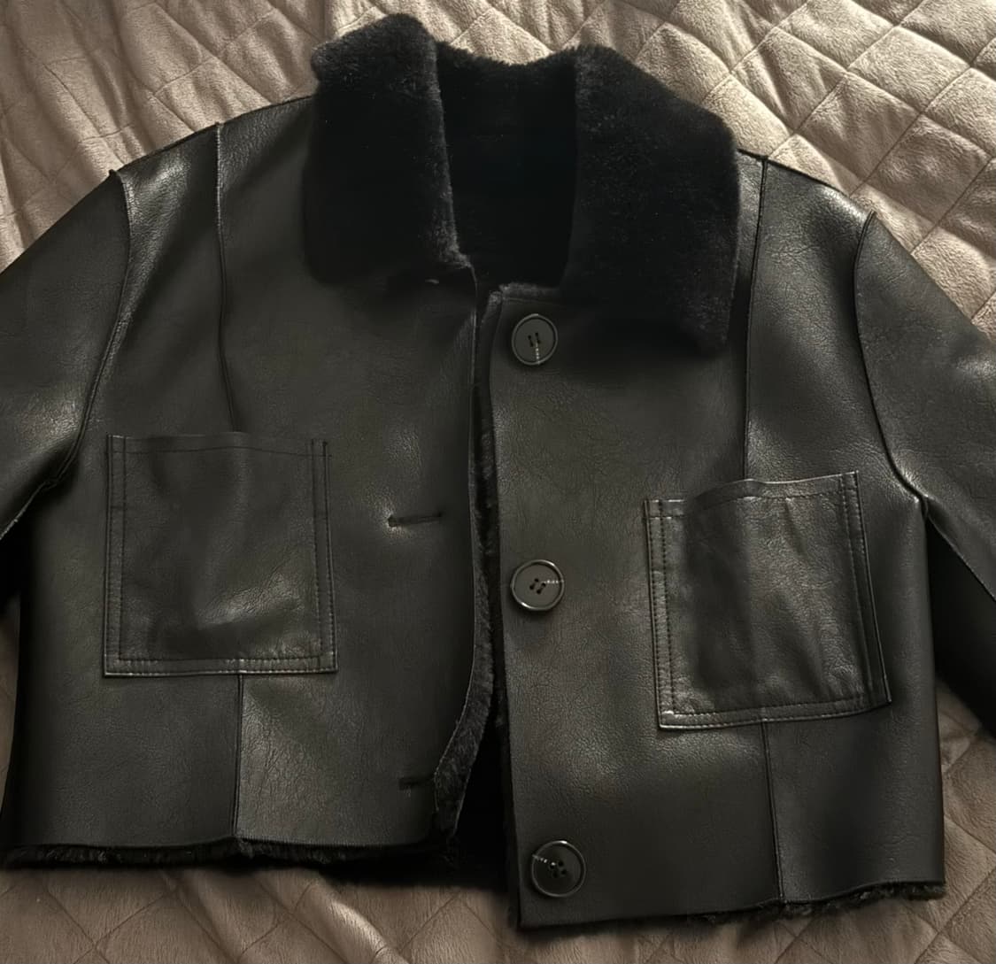 (장원영착용) 낫유어로즈 숏 리버시블 레더 무스탕 블랙 M 상품이미지5