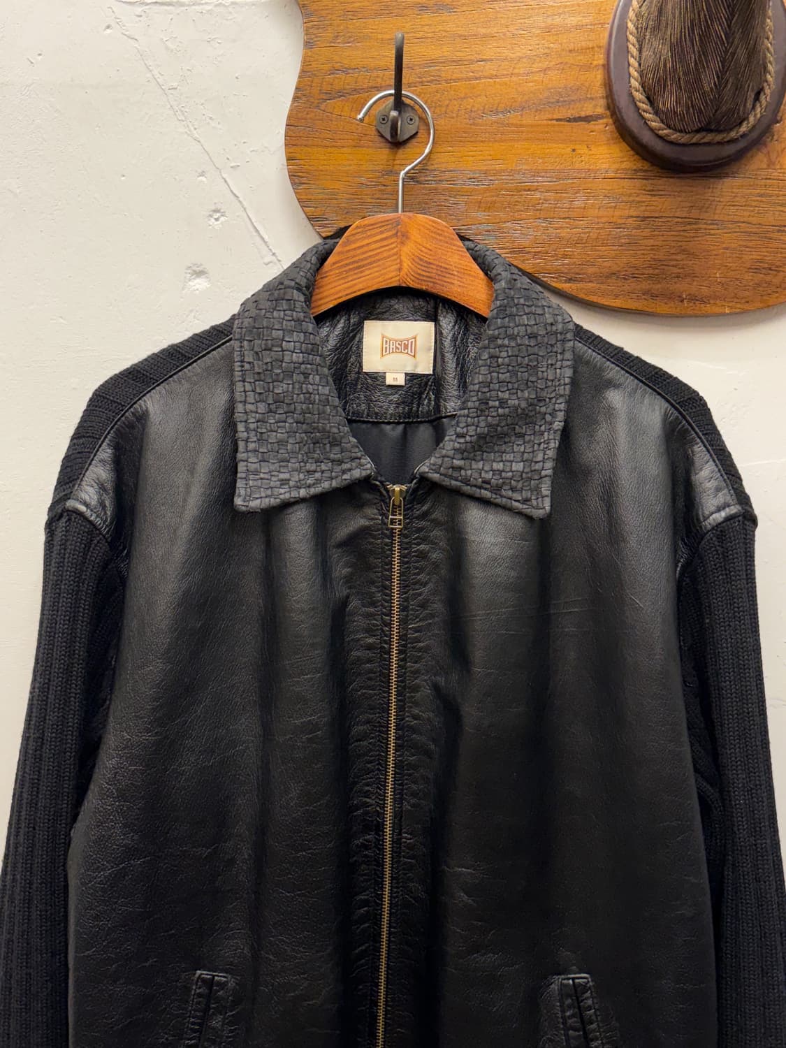 90s BASCO Leather Ribbed Knit Jacket 상품이미지2