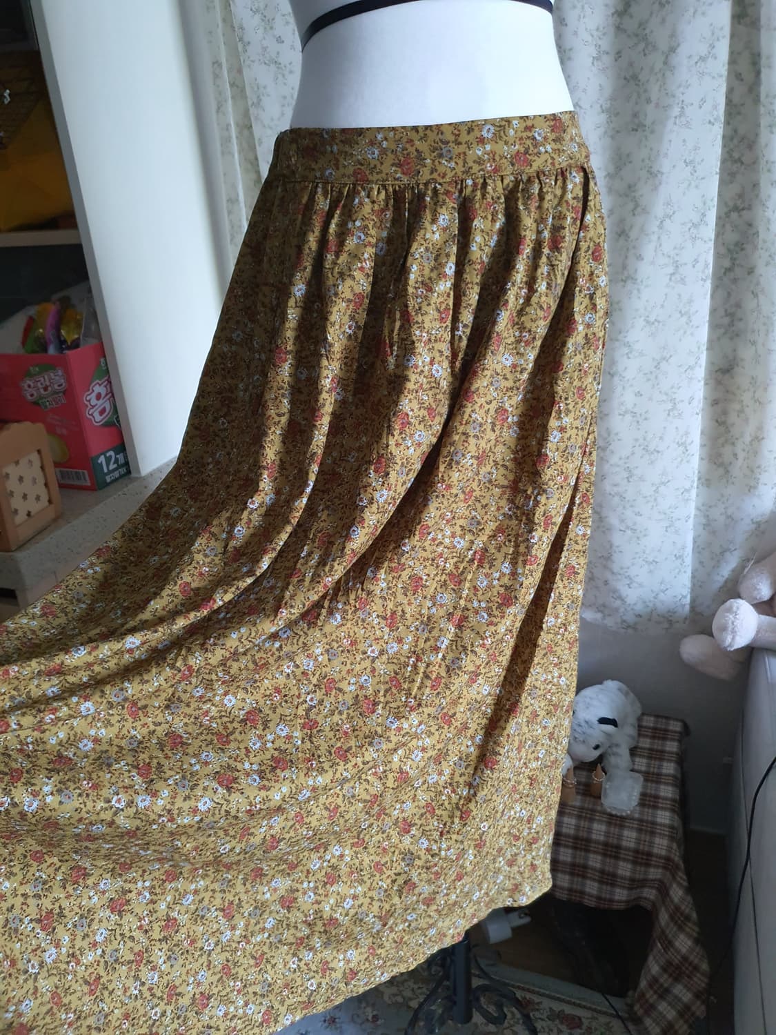 [모리걸] 플라워 롱 스커트 머스타드 색상 상품이미지1