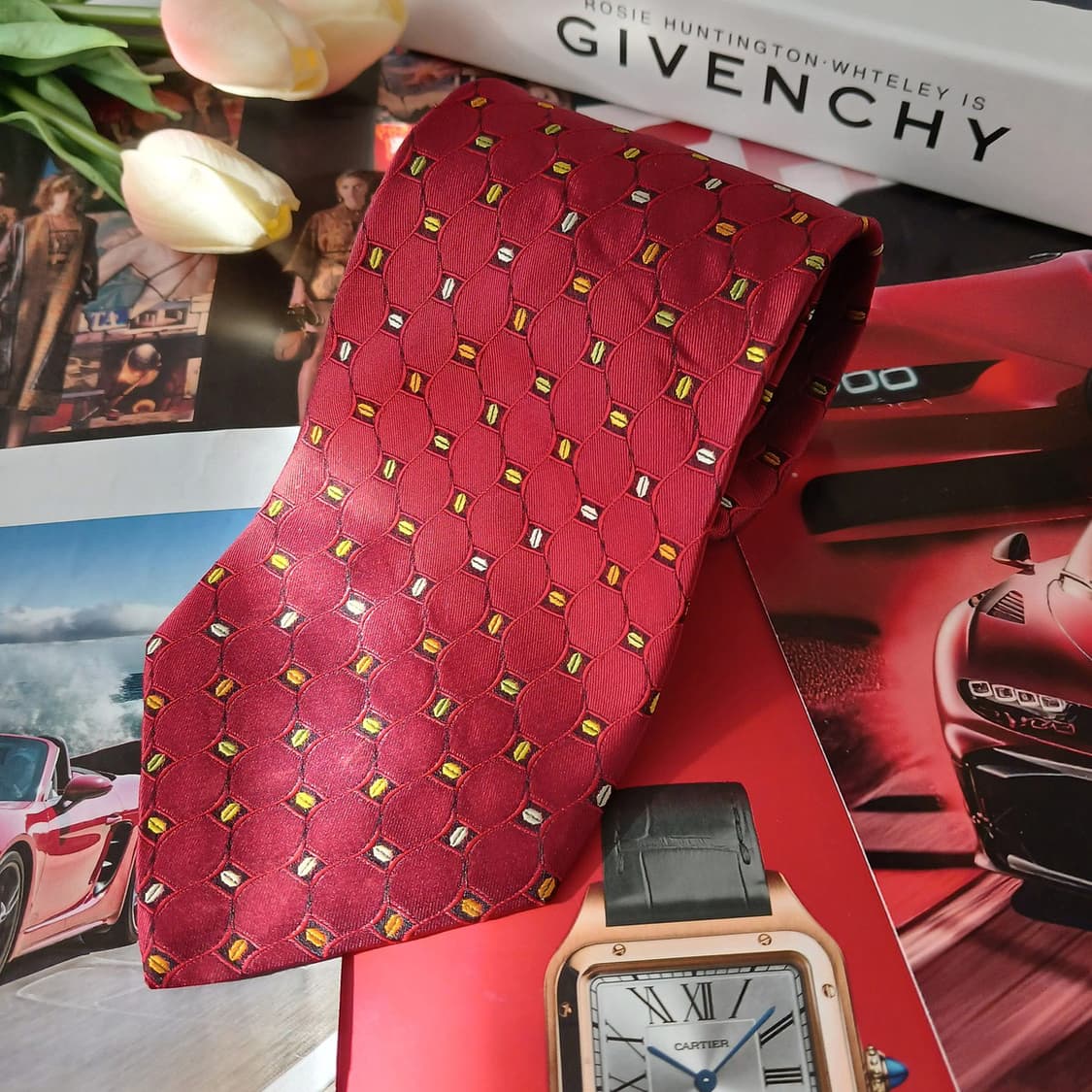 지방시 실크 레드 기하 패턴 넥타이 9.9cm A등급 A19220
 상품이미지2