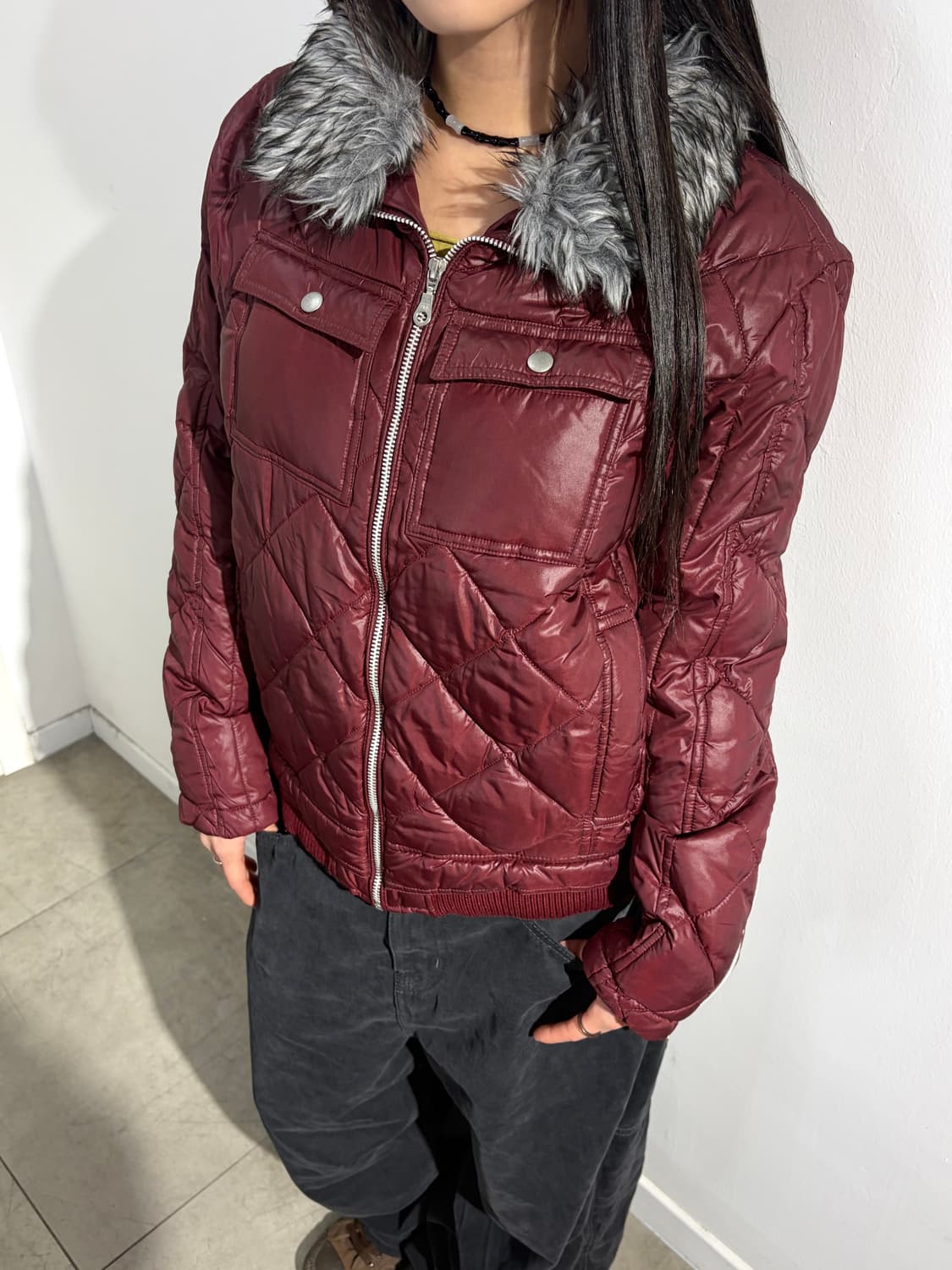 Sorridere 버건디 퍼 패딩 자켓 상품이미지2