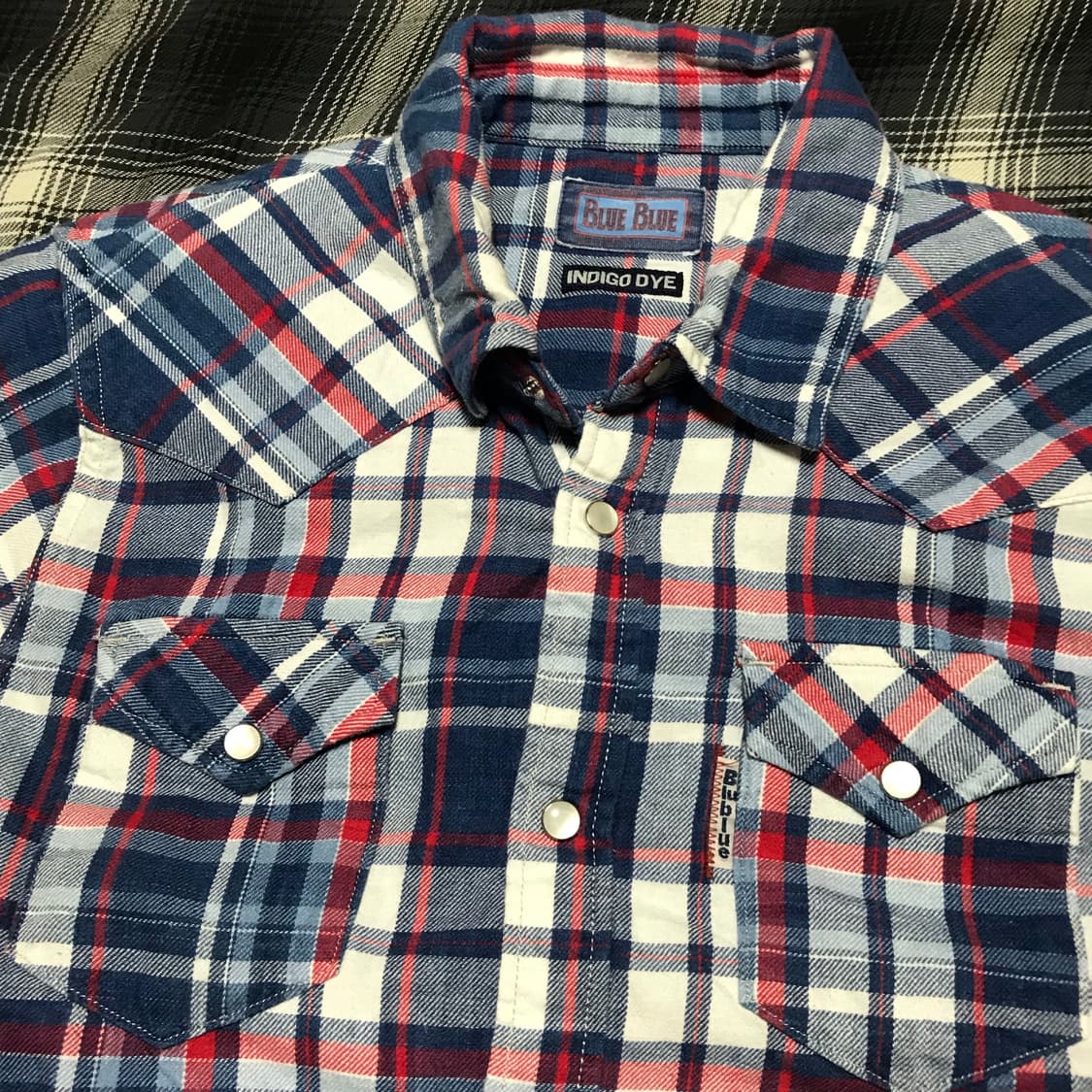 90-00s 재팬 블루 블루 재팬 인디고 다이 웨스턴 체크셔츠 상품이미지2