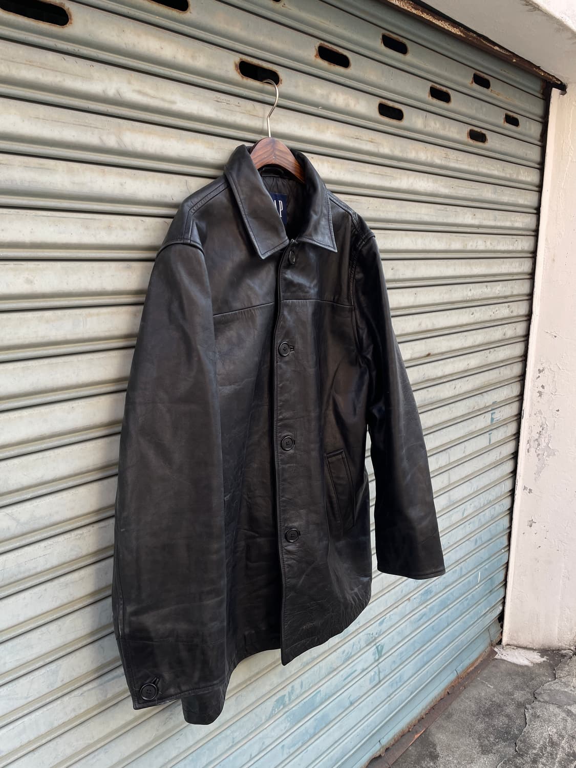 90-00s Old GAP Leather Black Car Coat 상품이미지3