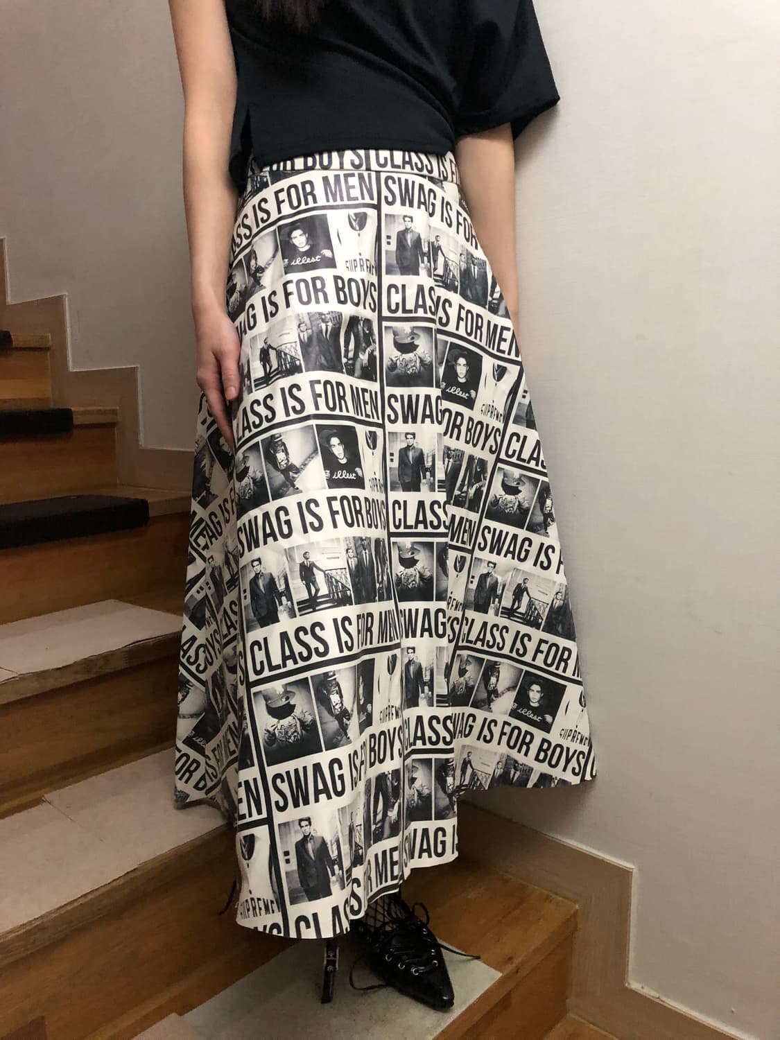 빈티지 뉴스페이퍼 프린팅 롱 스커트 상품이미지5