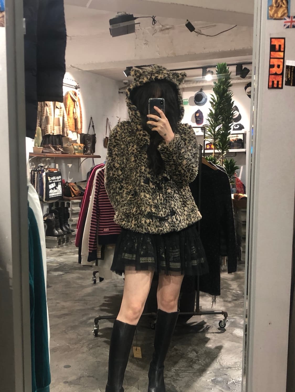 Sureve brown leopard cat-ear fur hoodie  상품이미지2