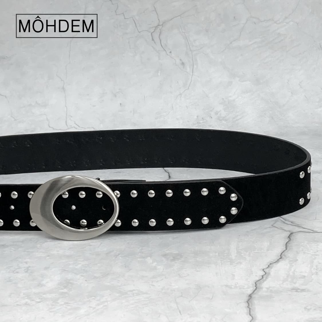 [Unisex] 오클 라운드 스터드 찡 벨트 블랙 상품이미지9