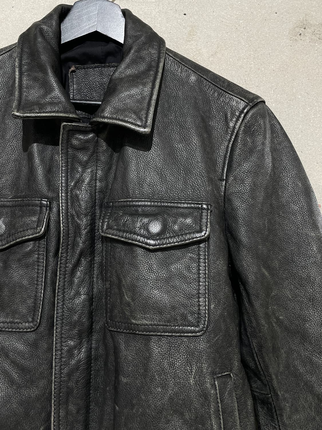 빈티지 블랙 워시드 카우 레더 자켓 상품이미지3