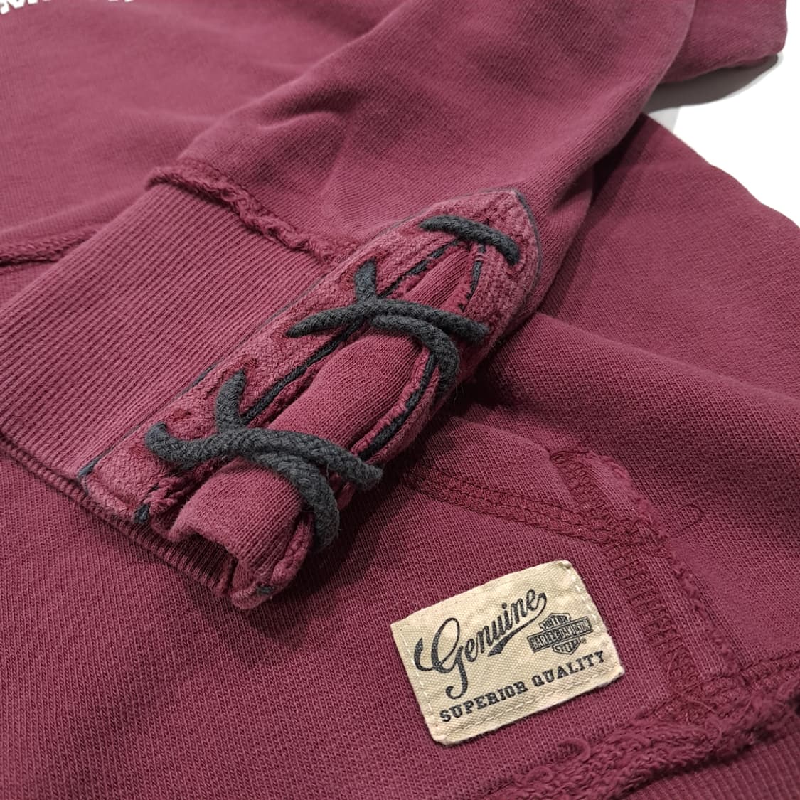 CL220 XL 할리데이비슨 코튼 레이스업 디스트레스드 버건디 후디 상품이미지5