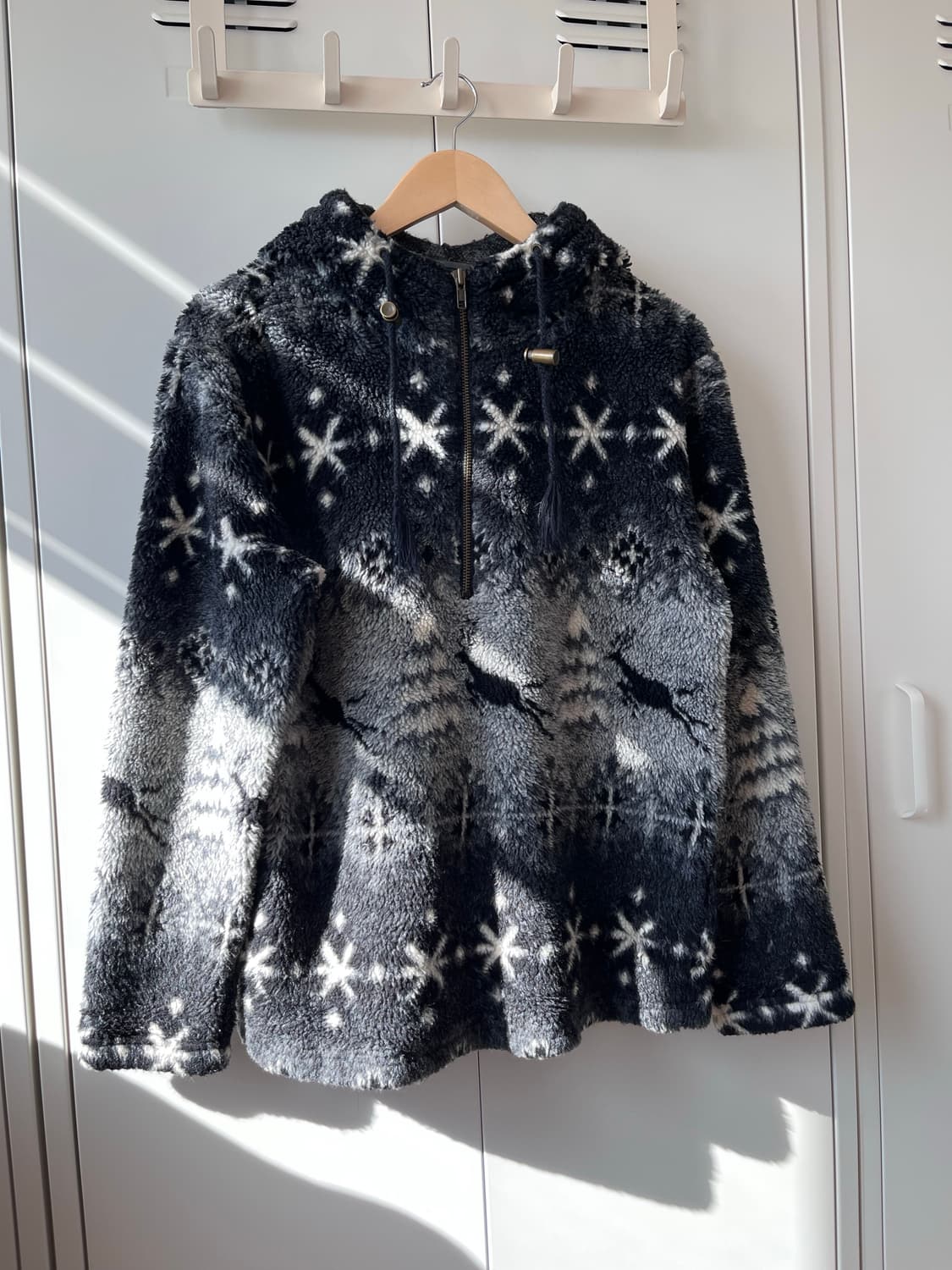 빈티지 겨울밤 풍경 눈꽃 후리스 집업  상품이미지5