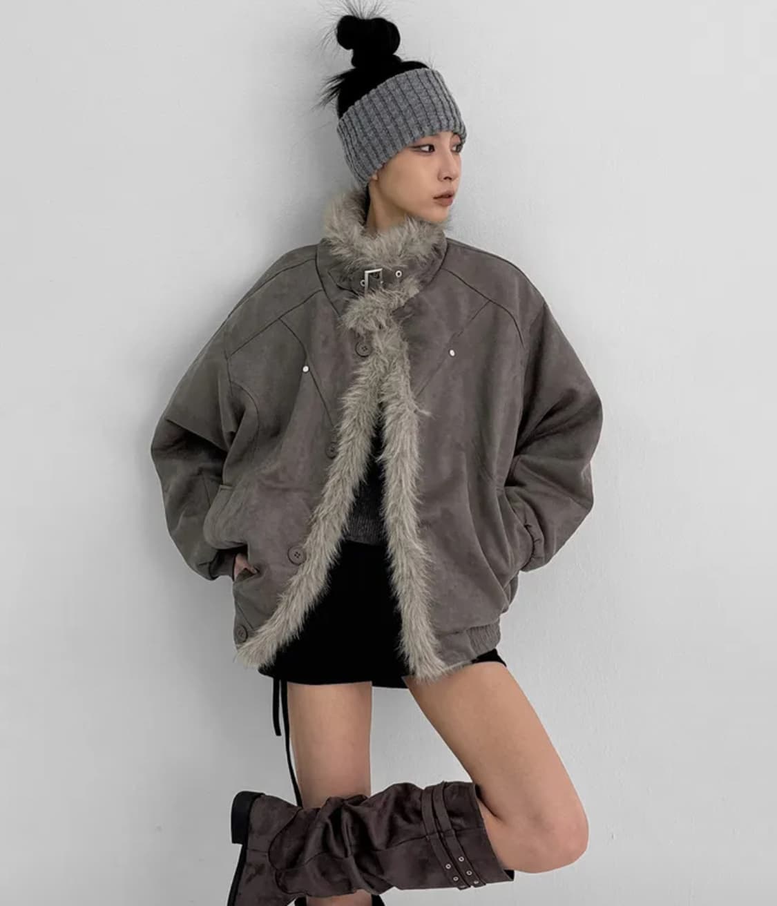 하이넥 퍼 무스탕 자켓 (블랙업에서 구매) 상품이미지1