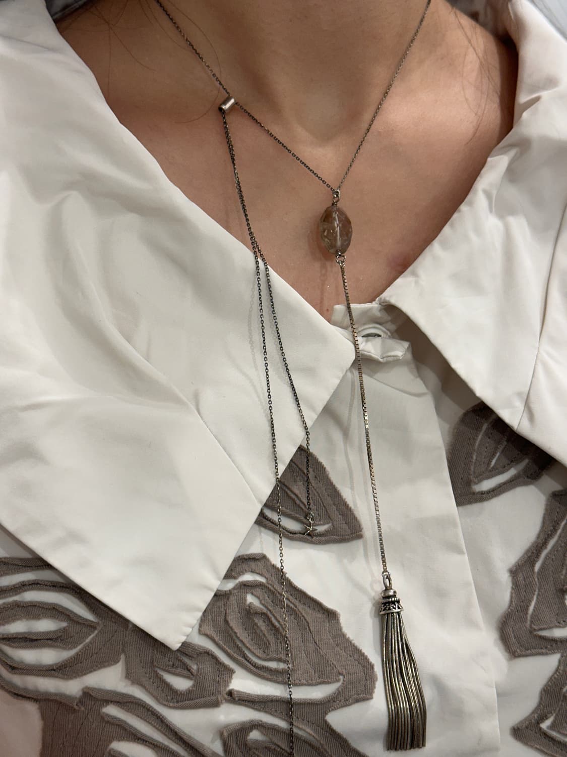 Vintage smoky quartz tassel 925silver ne 상품이미지8