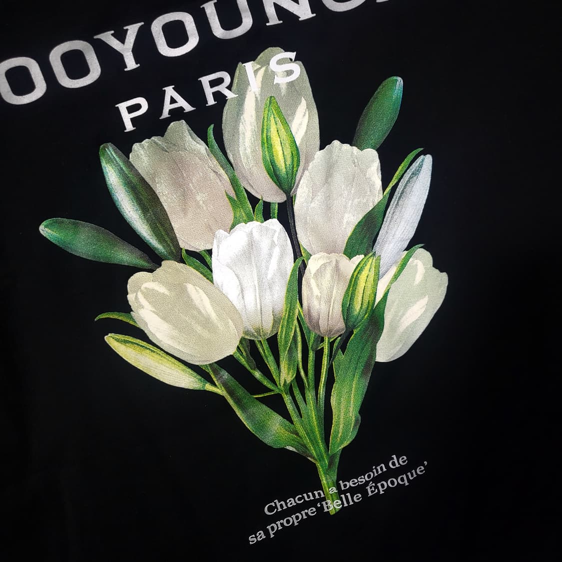 22SS 우영미 플라워 백로고 반팔티 48사이즈 블랙 상품이미지3