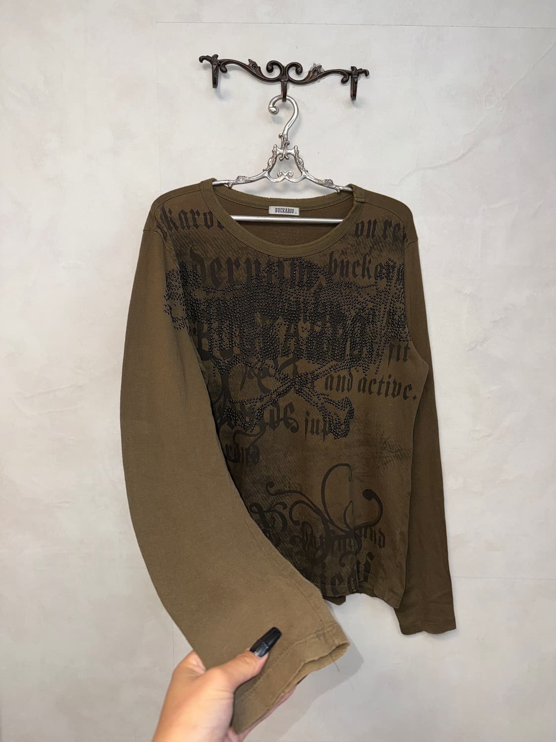 Buckaroo khaki brown lettering skull t 상품이미지2