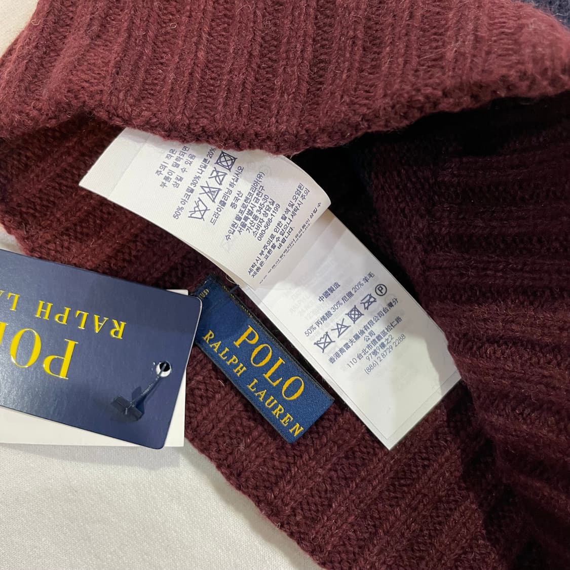 [새상품] 폴로 베어 골지 비니 모자 버건디 상품이미지5