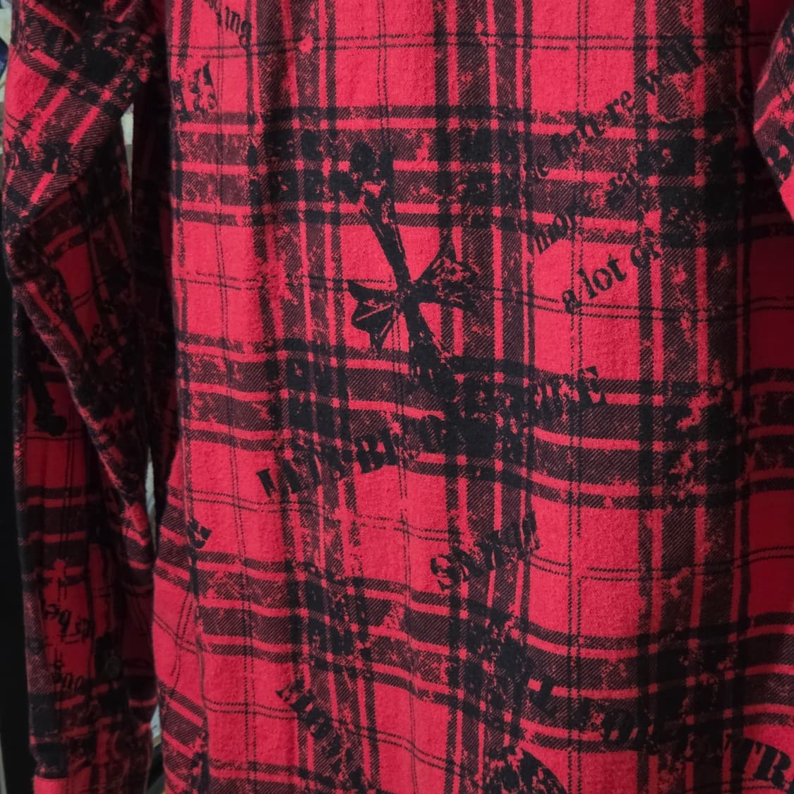 JPN 펑크 스컬 패턴 레드 셔츠 상품이미지7