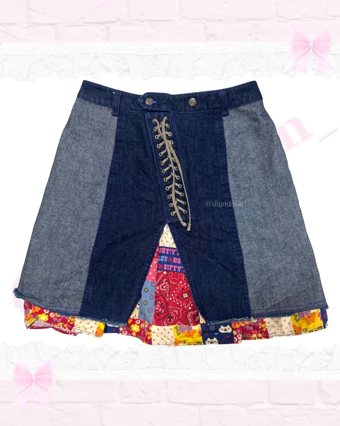 모리걸 패치워크 미디 청스커트 아오이유우 상품이미지1