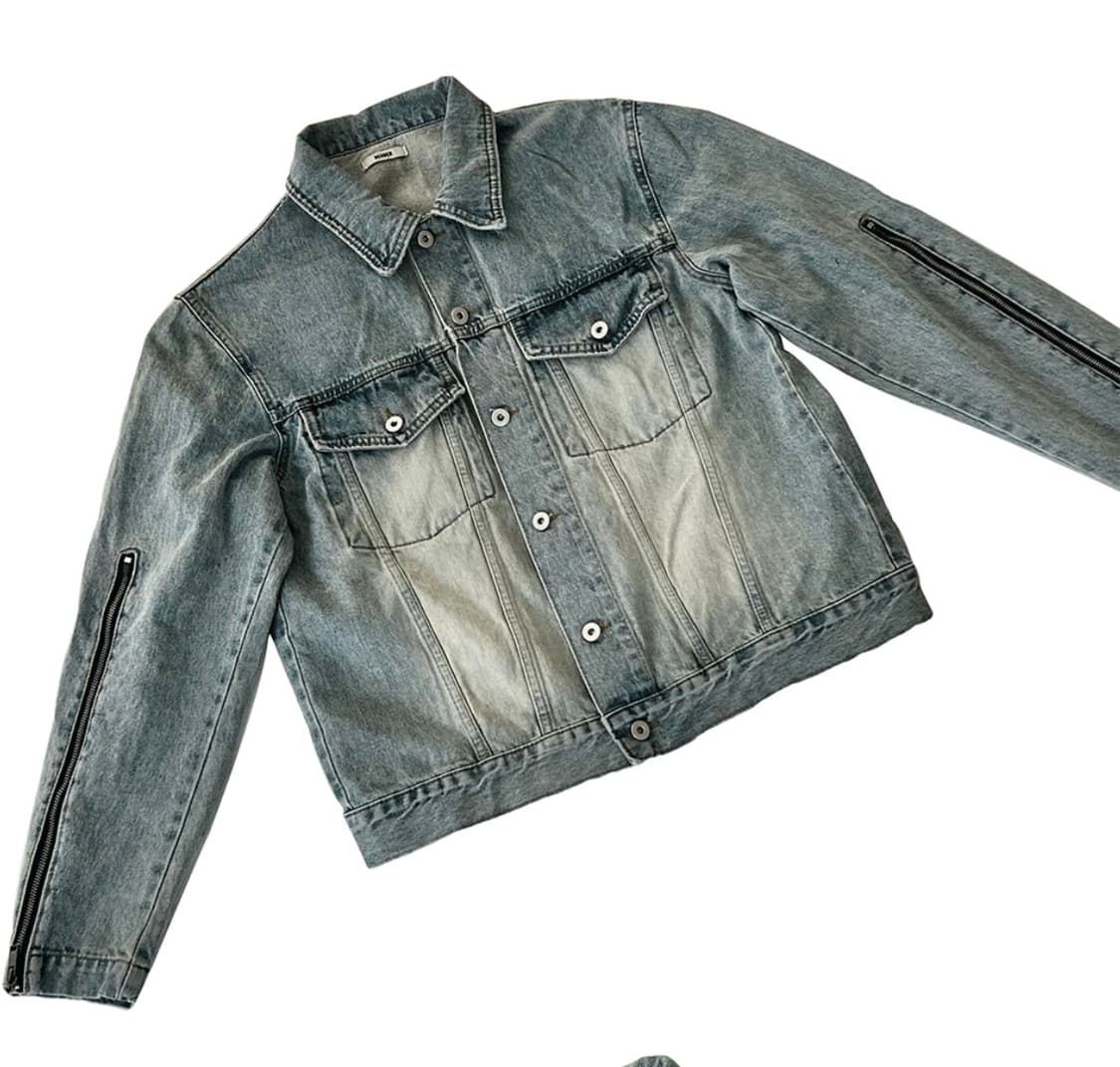 사이드지퍼 크롭 데님자켓 트러커 상품이미지5