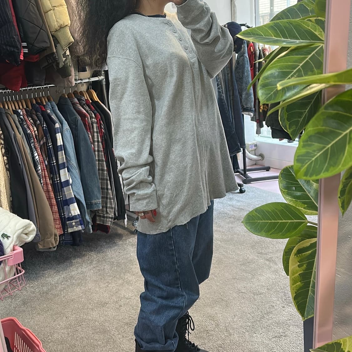 리바이스 그레이 헨리넥 롱슬리브 티셔츠XL 상품이미지3