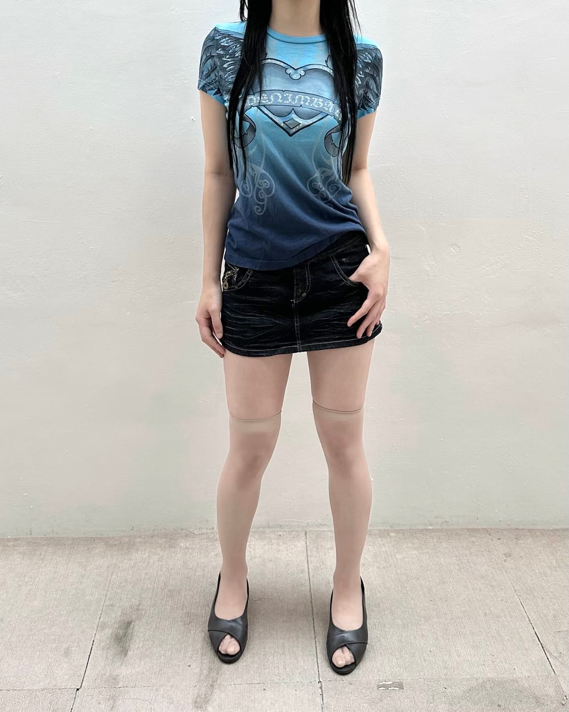 Fade blue y2k printing short sleeve 상품이미지3