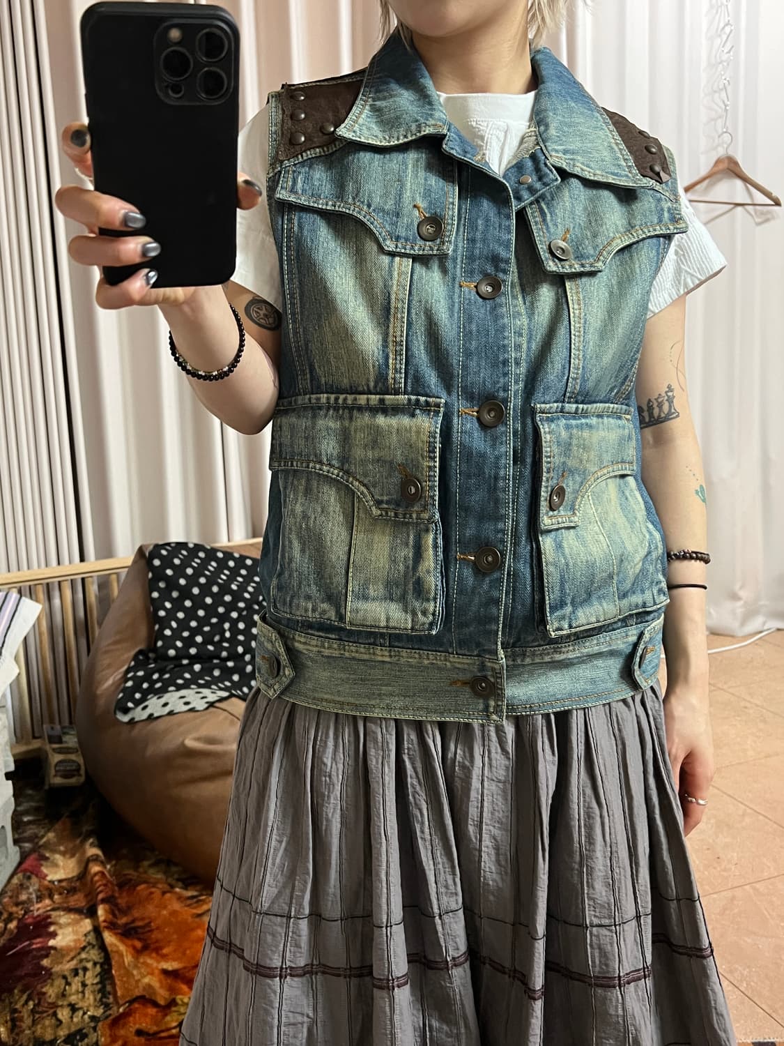 빈티지 웨스턴 스터드 데님 베스트 자켓  상품이미지2