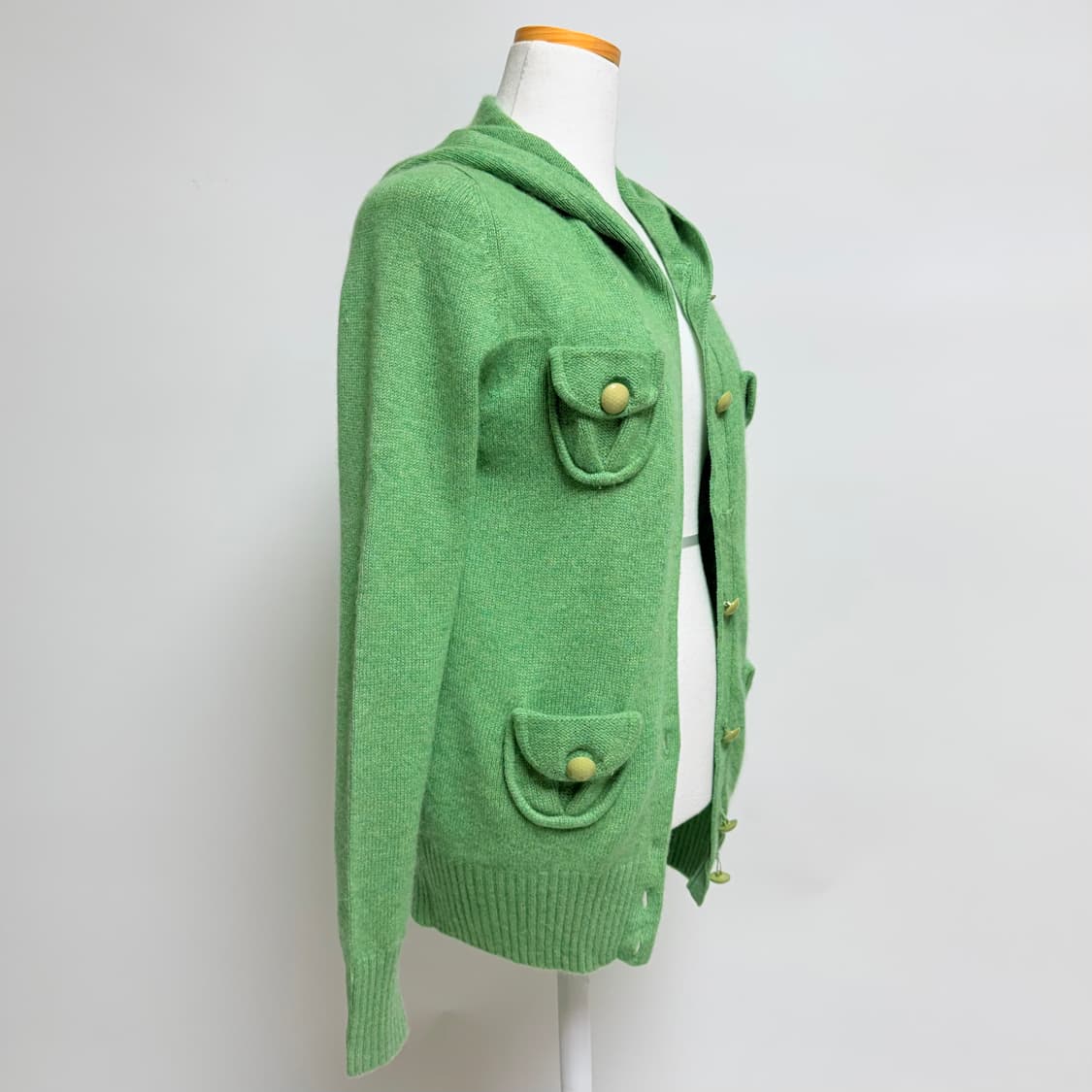 [캐시미어 100%] 그린 후드 포켓 니트 가디건 M 상품이미지2