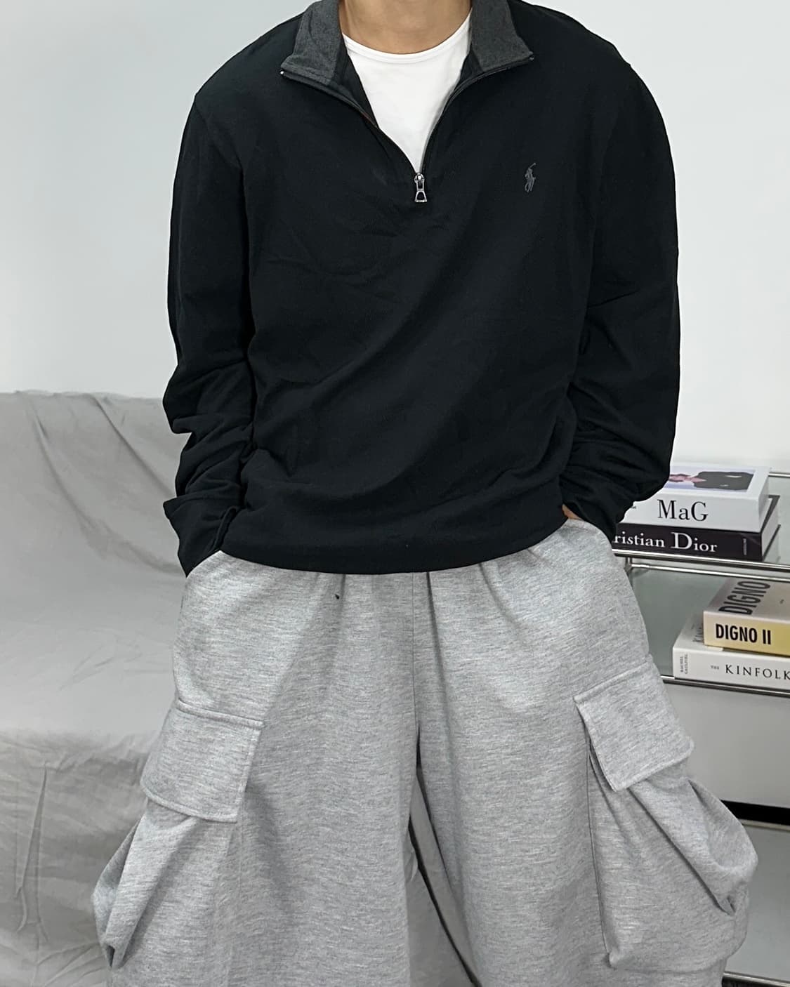 폴로 랄프로렌 카라 로고 블랙 하프집업 L 상품이미지1