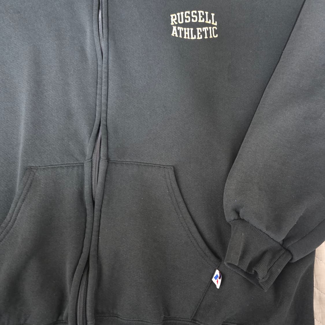 [XXL] 90s USA 빈티지 러셀 애슬레틱 후드집업 블랙 로고 상품이미지2