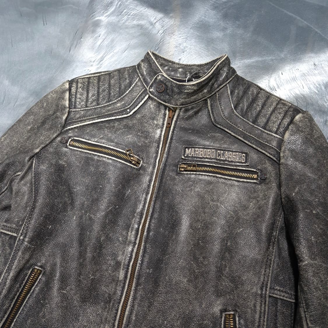 마르보보 클래식 스컬 인디언 레더 바이커 자켓 M 할인 상품이미지3