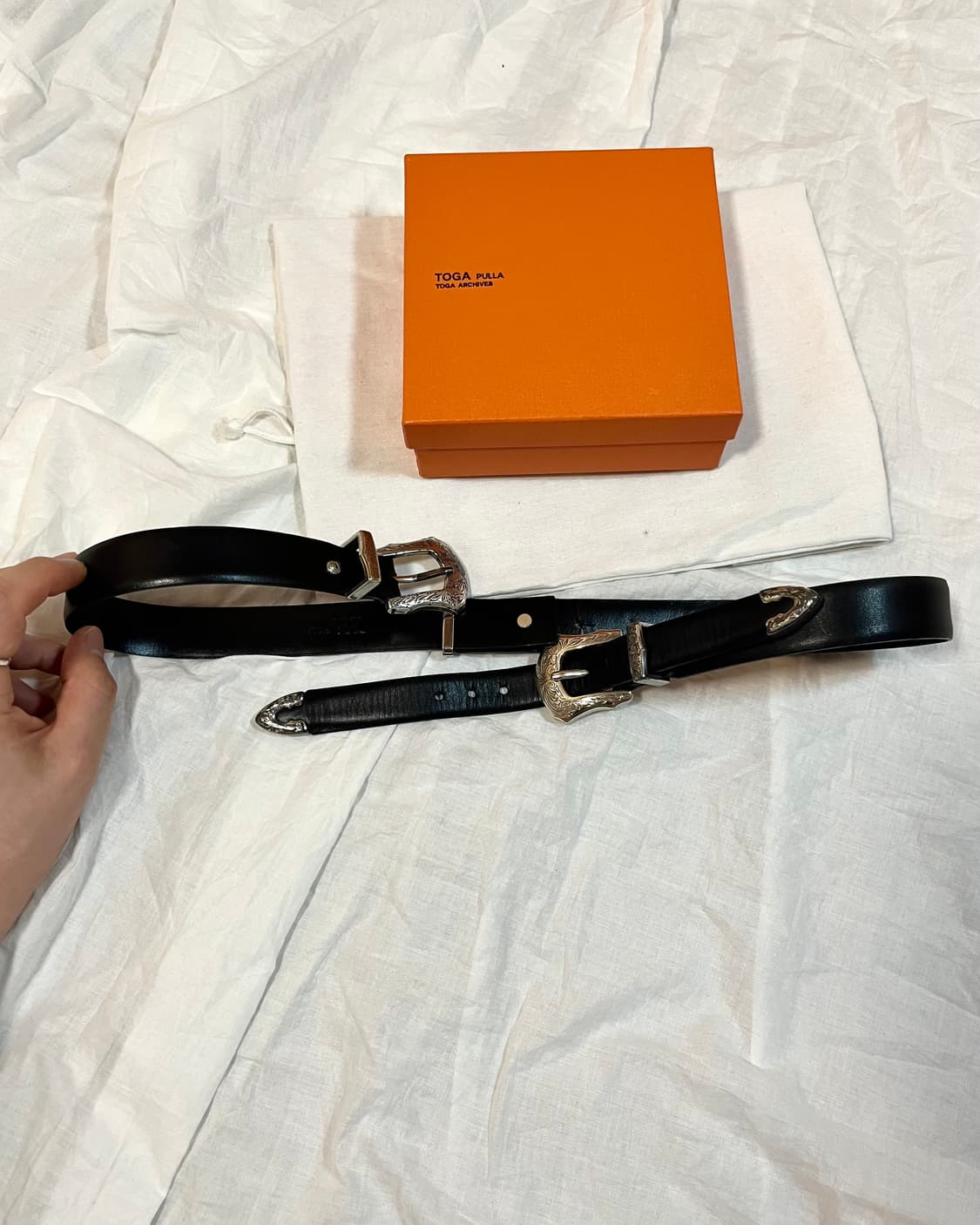 토가 풀라 더블 버클 레더 벨트 블랙 상품이미지2