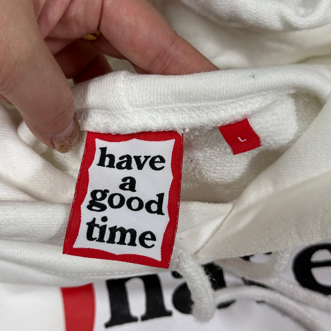 헤브어굿타임 화이트 후드 상품이미지5