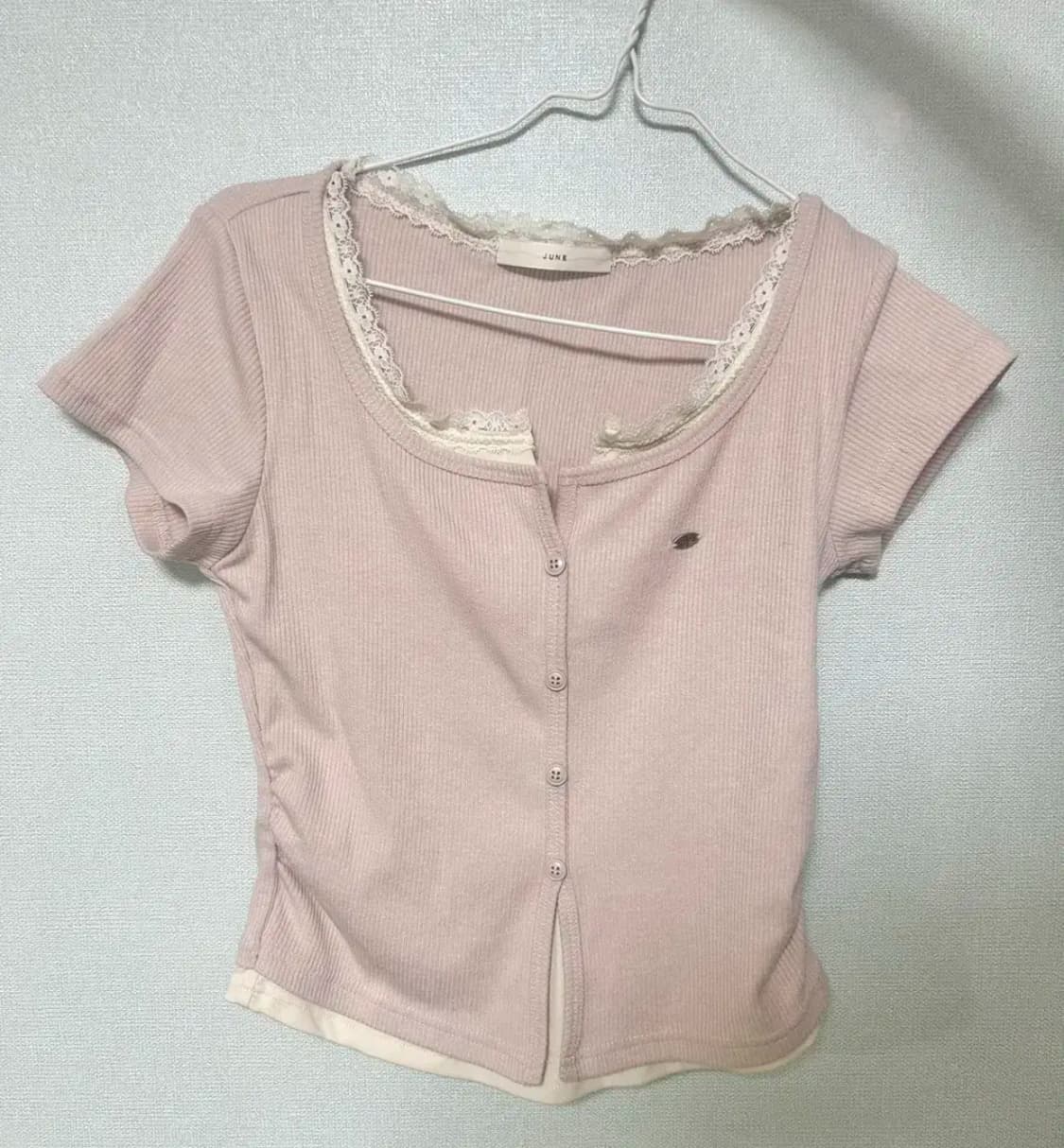 핑크 반팔 레이스 티셔츠 빈티지 상품이미지1