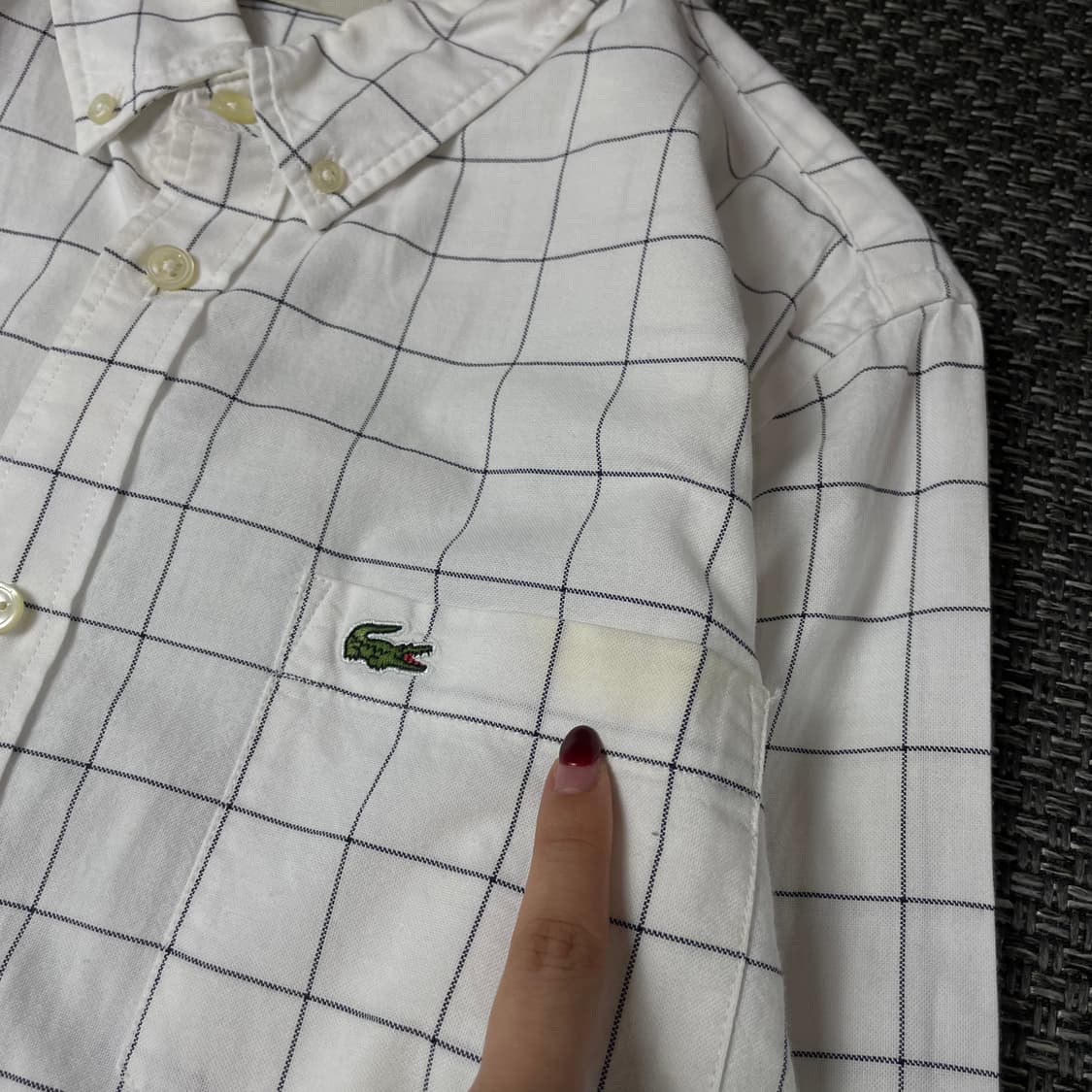 라코스테 화이트 깅엄체크 슬림핏 원포켓 긴팔 셔츠 상품이미지5