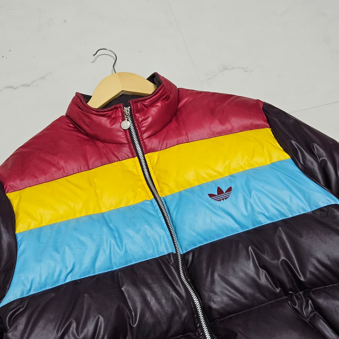00's 아디다스 올드스쿨 브라운 스카이블루 덕다운 패딩 110 2XL 상품이미지3