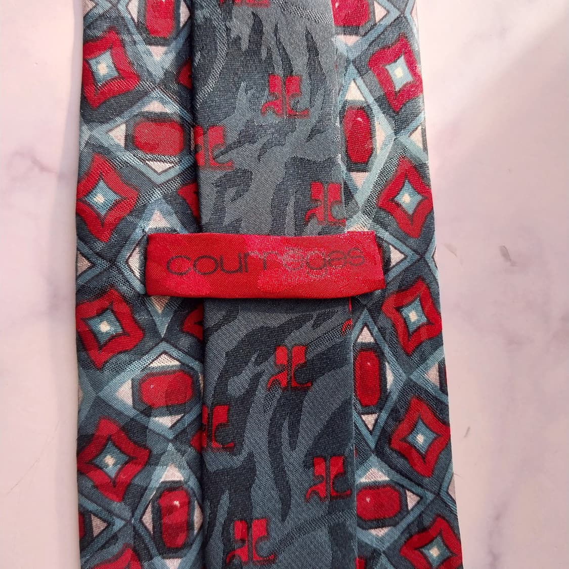 꾸레쥬 실크 그린 기하 패턴 넥타이 9.1cm A+등급 K1928 상품이미지9