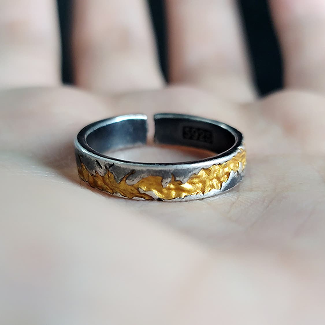 Orcal 실버 흑도금 남자 엔틱 빈티지 명품 금 크랙 반지 상품이미지4