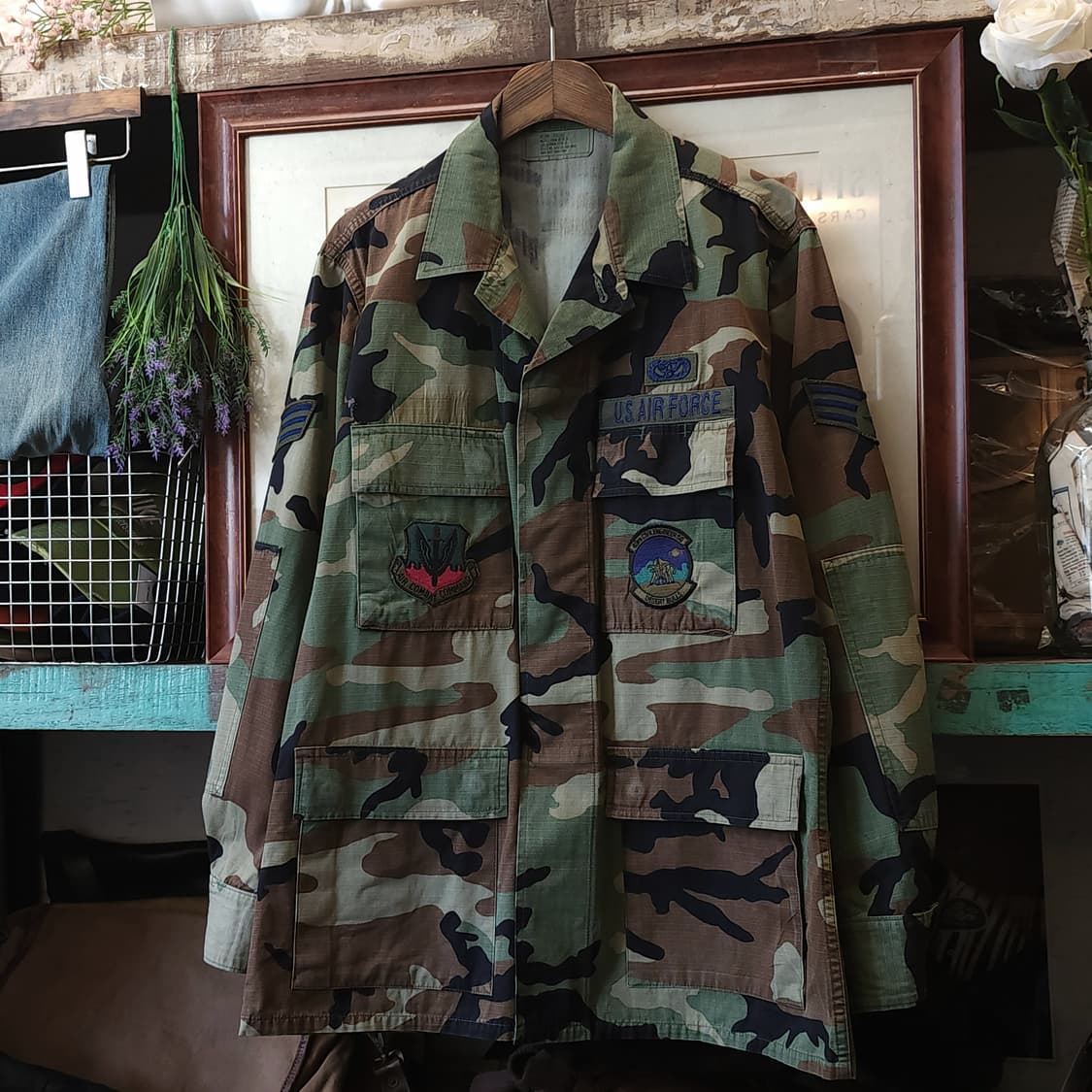 90s 미군 BDU 카모셔츠 우드랜드 에어포스 미디움 레귤러 상품이미지1