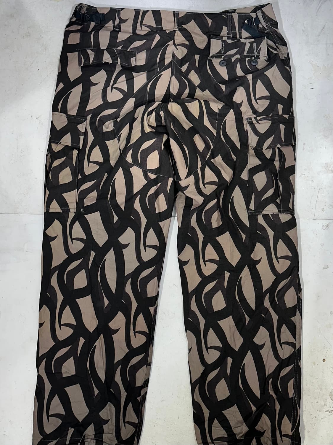 일본 빈티지 베이지 밀리터리 카모 트라이벌 테라 카고 와이드 팬츠 XL 상품이미지5