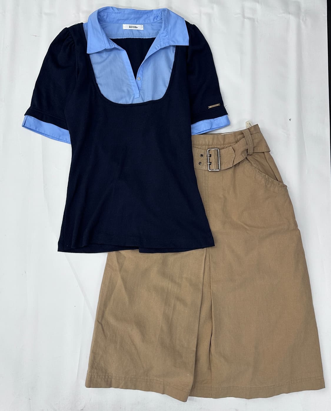 🩵프레피 탐정 코디세트🩵 반팔티셔츠 베이지 스커트 하이틴 빈티지 상품이미지2