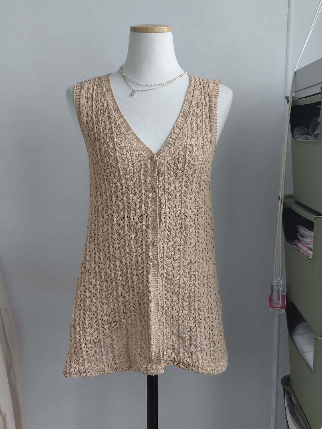[빈티지] 니트 조끼 베스트 베이지 노랑색 브이넥 상품이미지1