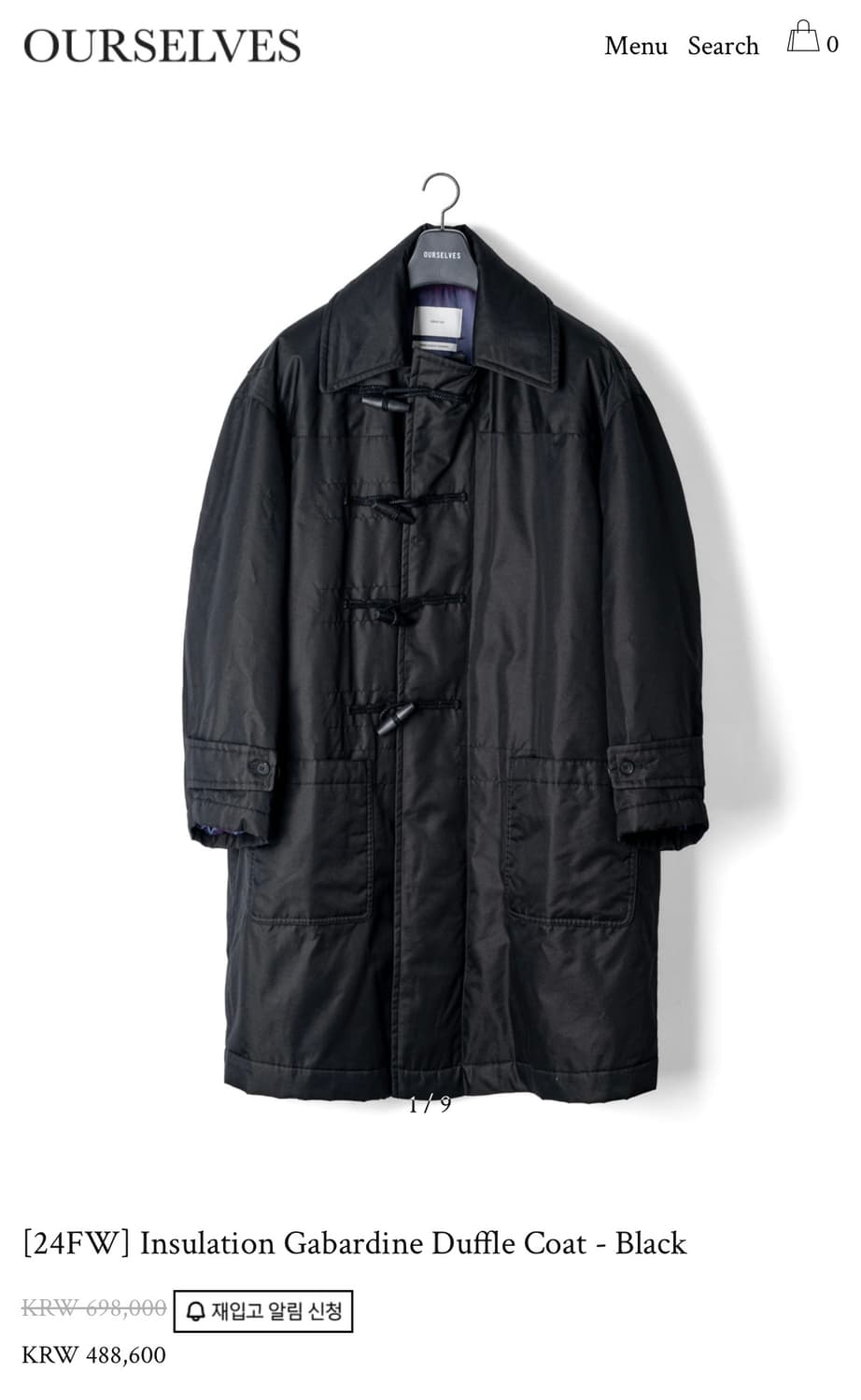 아워셀브스 개버딘 더플 코트 블랙 1사이즈 상품이미지1