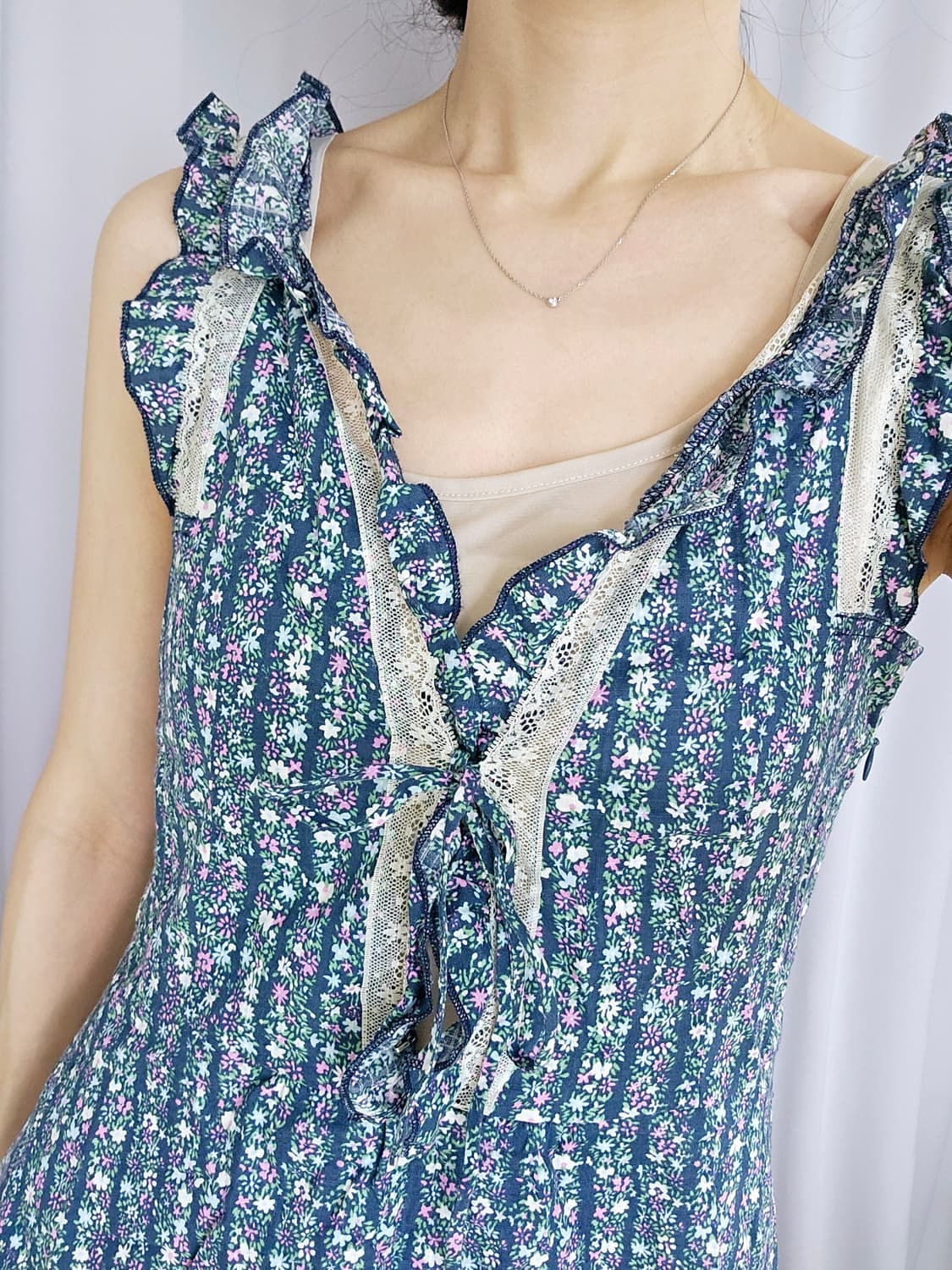 일본빈티지 플라워 레이스 슬리브리스 탑 + 나시 세트 (여리핏) 상품이미지2