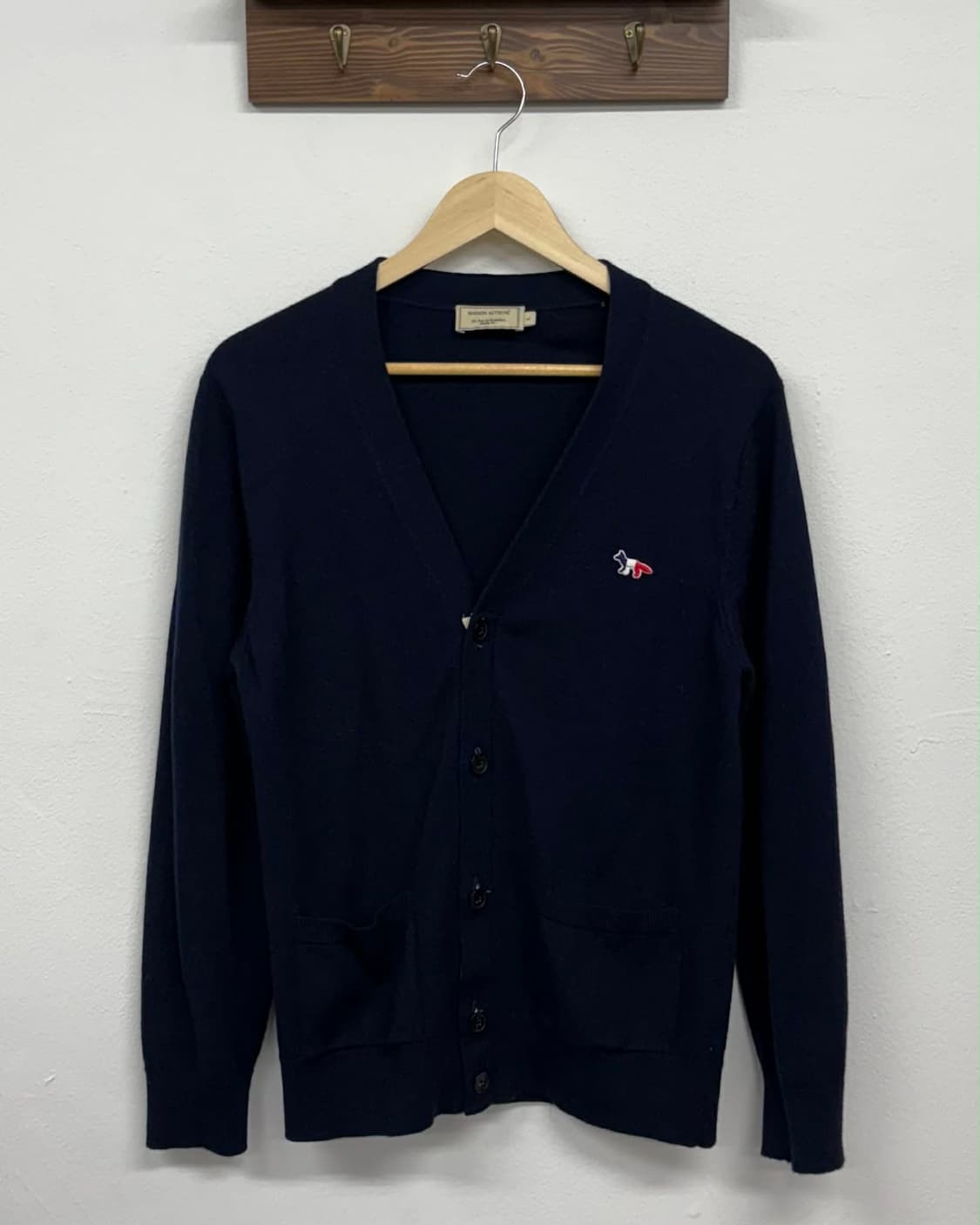 [L] 메종키츠네 트라이컬러 폭스 네이비 울 니트 가디건 상품이미지1