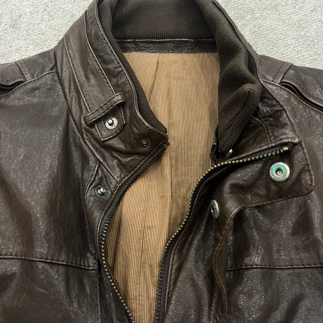 빈티지 양가죽 바이커 레더 블루종 자켓 상품이미지3