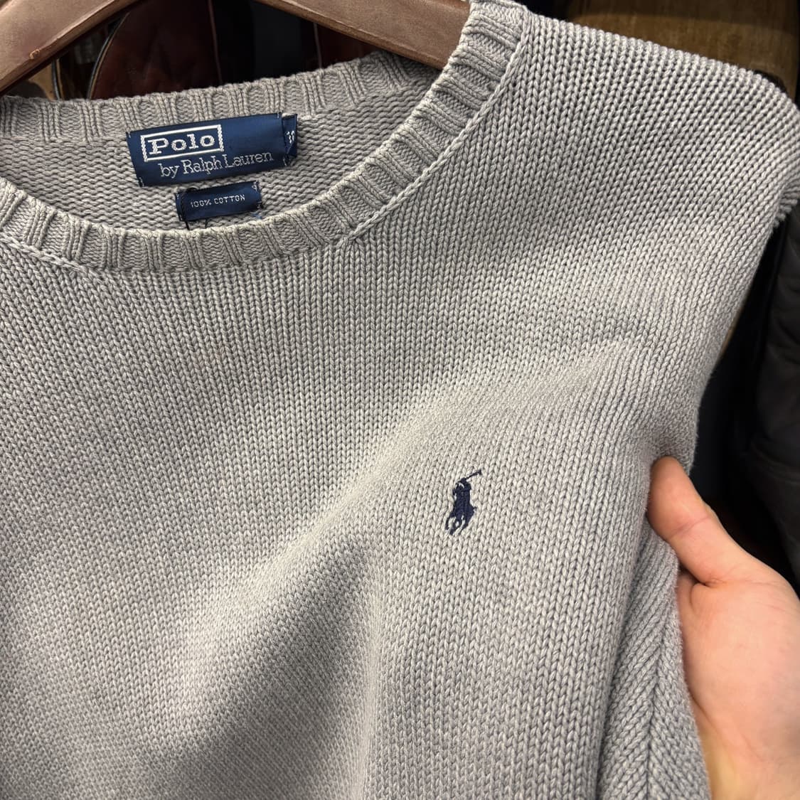 00s 폴로 랄프로렌 플레인 코튼 크루넥 니트 스웨터 그레이 N722 상품이미지5