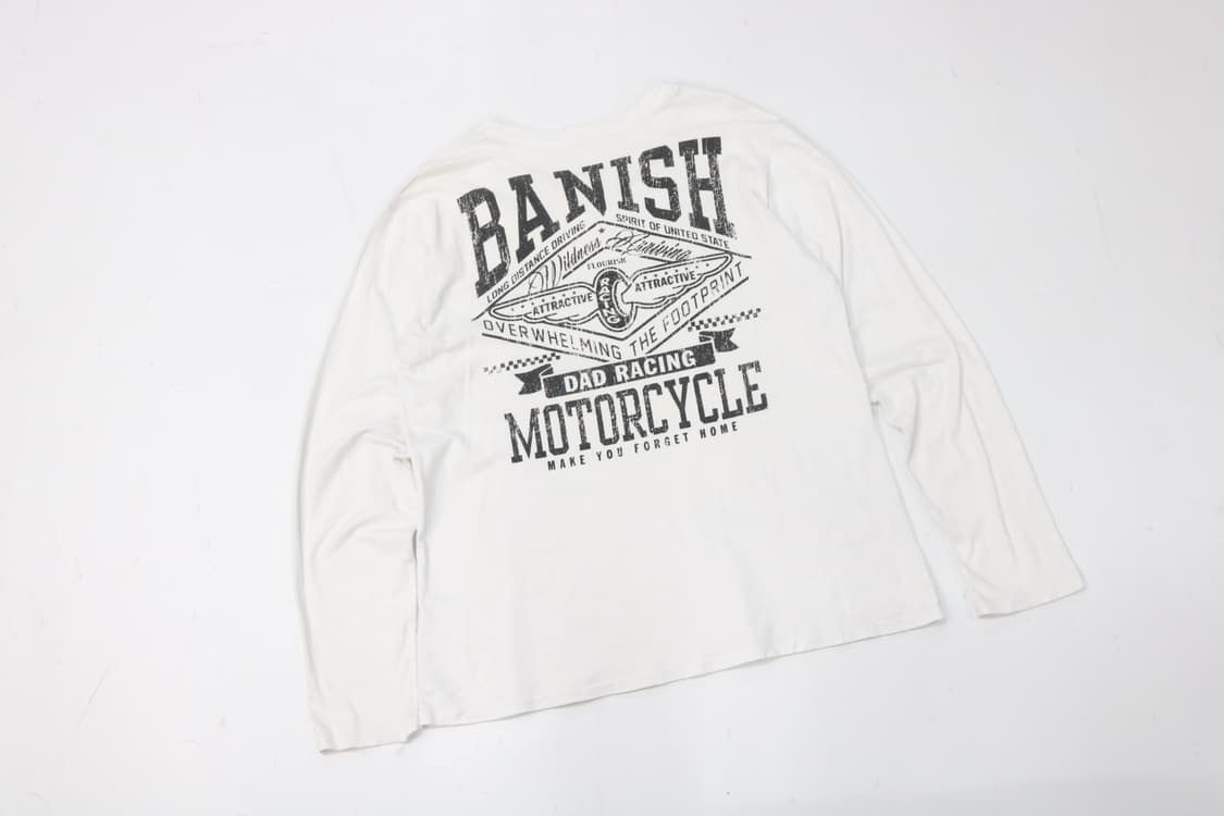 빈티지 모터사이클 그래픽 롱슬리브 티셔츠 화이트 (L) 상품이미지2