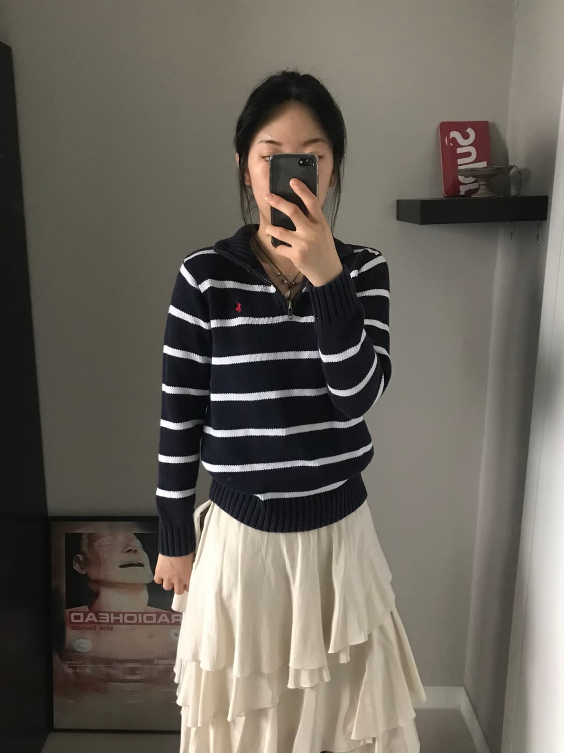 폴로 랄프로렌 포니 로고 스트라이프 반집업 니트 상품이미지4