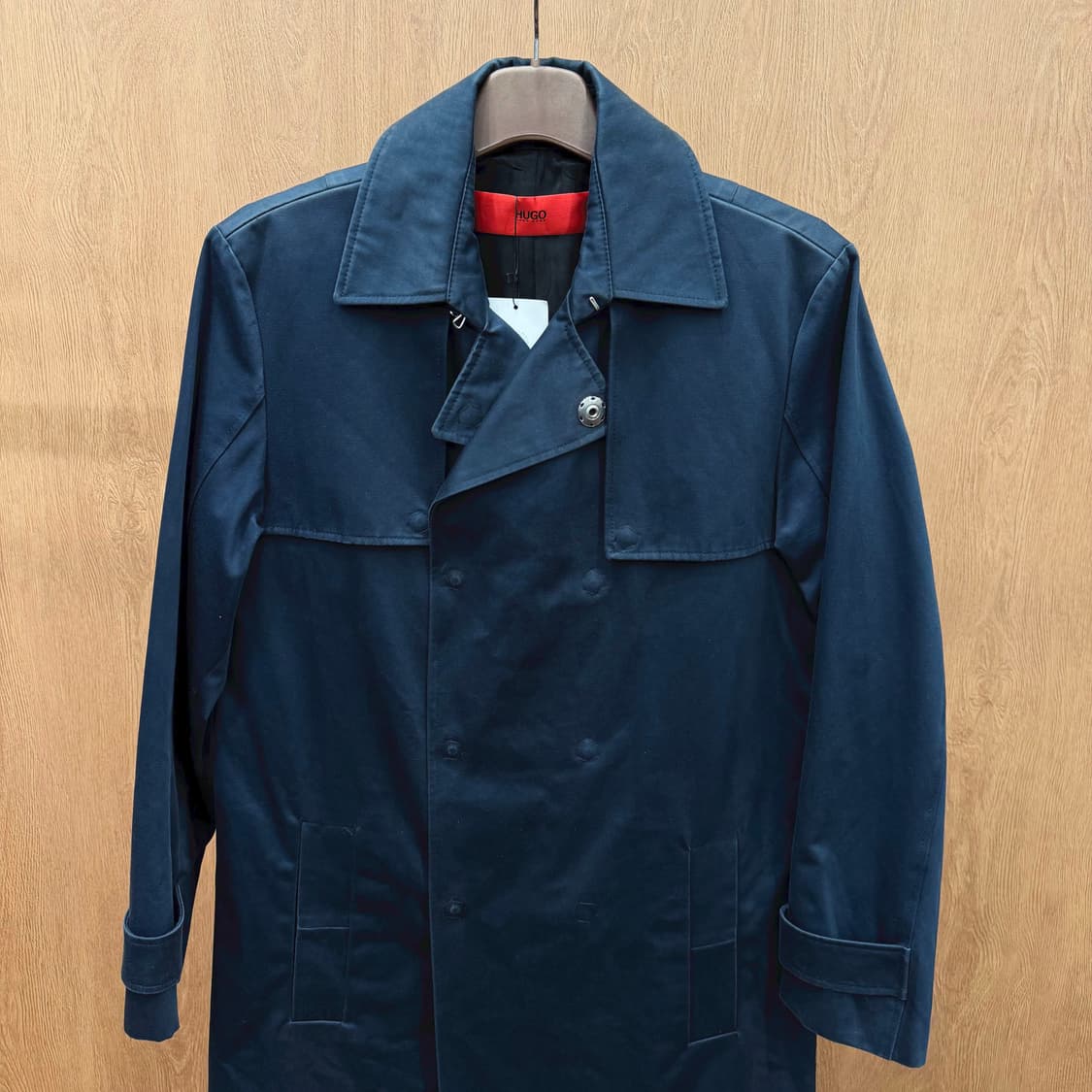 휴고 보스 클래식 트렌치 코트 히든 버튼 절개 라인 디테일 다크 네이비 상품이미지4