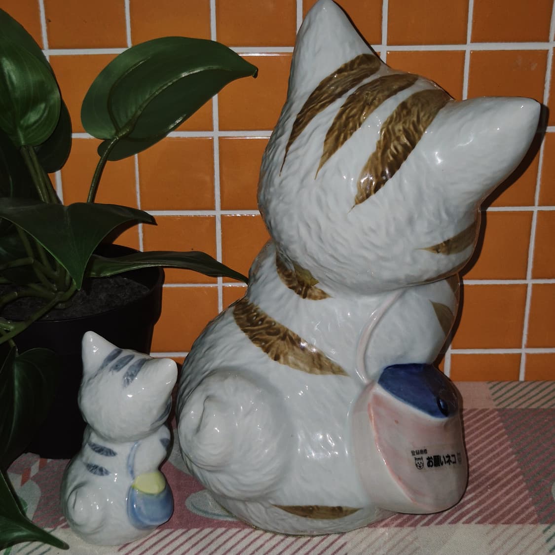 80s 미노야키 포셀린 기도 고양이 빅 피겨린 세트 상품이미지8