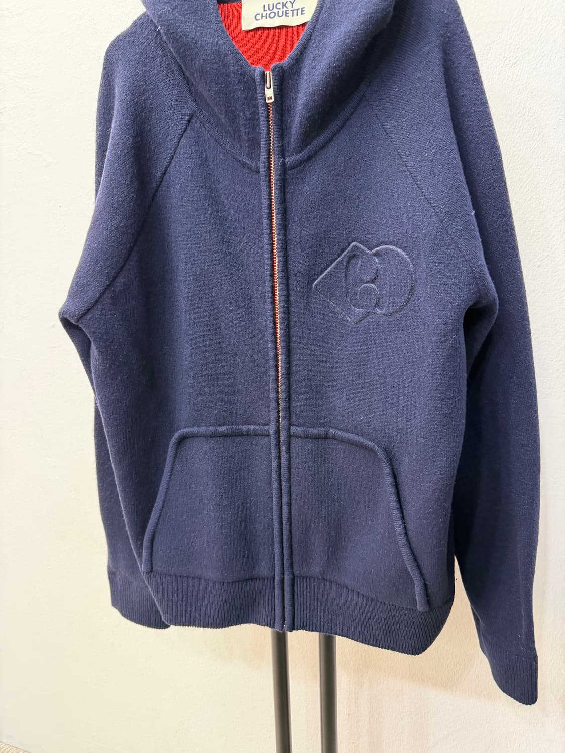 정품) 럭키슈에뜨 로고 네이비 후드 니트 집업 F 상품이미지3